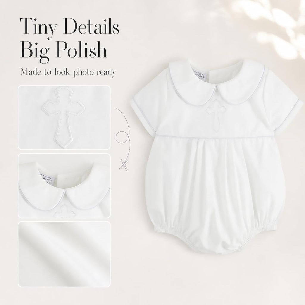 Baby Boys Heirloom Baptism Bubble Romper, Christening Outfit