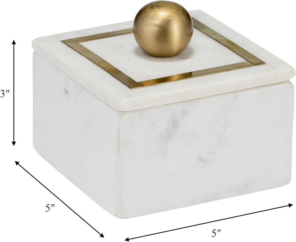 Minimalist Decorative Box Decor - Marble Keepsake Box with Brass Inlay & Lid - Ideal Jewelry Box and Modern Home