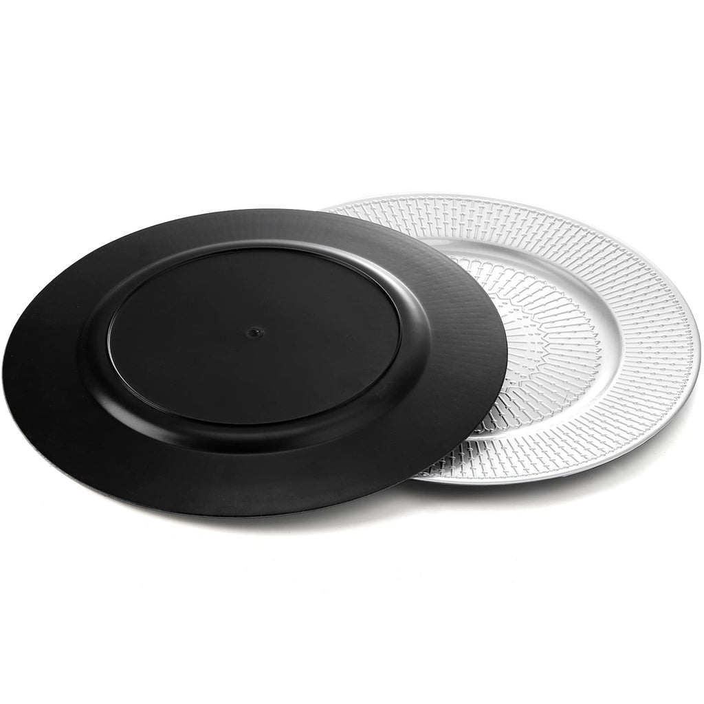 12 Pack Silver Charger Plate, 13-inch Beaded Chargers for Dinner Plates, Plastic Reusable Round Charger Platters