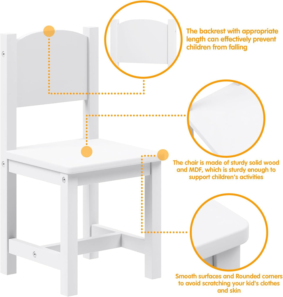 Toddler Wooden Chair, Kids Chair for Play or Activity, Set of 2, White