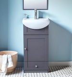18-Inch Small Bathroom Vanity with Ceramic Sink – Modern Narrow Freestanding Cabinet with Soft-Close Door & Drawer, Grey