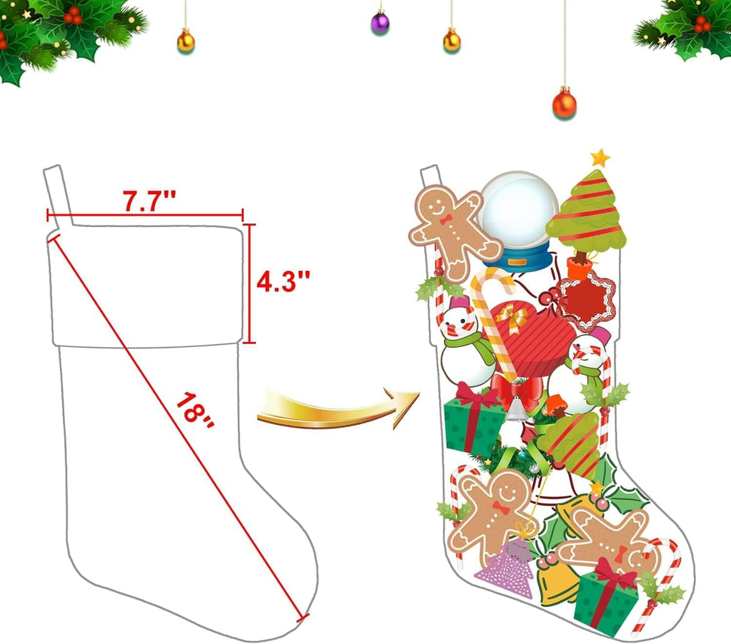 18" Dia Personalized Gray Christmas Stockings with Embroidery Names, with Holders,Quality Thick Fleece - Set of 8