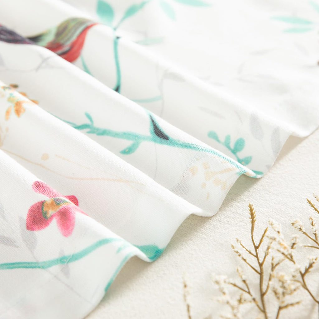 Linen Textured Bird Floral Valance, 60 x 14, 1 Panel, Cyan