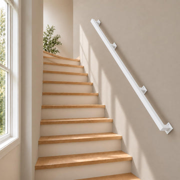 8FT Handrails for Stairs Indoor Outdoor, Step Railing Wall Mounted with Matte Black Finish, Industrial Pipe Hand