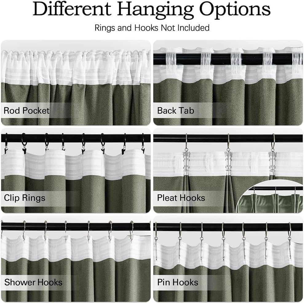 Sage Green Polyester Curtains 96 inches 2 Panels - Pinch Pleated Luxury Room Darkening Window Drapes for Bedroom