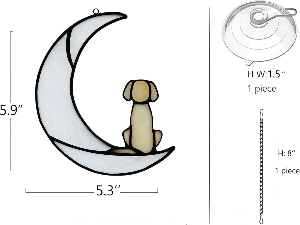 Loss of Dog Sympathy Gift, Stained Glass Dog on Moon for Suncatcher Gifts, Yellow Dog Memorial Gifts for Pet Loss