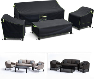 4 Piece Patio Furniture Covers Set, Heavy Duty 420D Waterproof Outdoor Furniture Covers for Loveseat, Chairs & Coffee