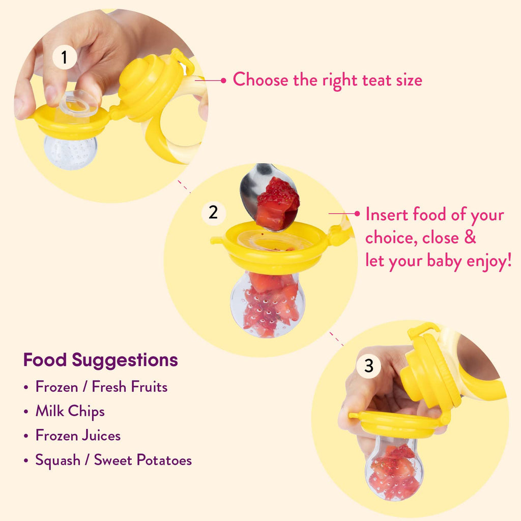 Baby Food Feeder/Fruit Feeder Pacifier Nibbler (2 Pack) - Infant Teething Toy Teether Weaning in Appetizing Colors