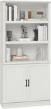5 Shelf Tall Bookcase with Doors White Bookshelf 31in Wide Display Standing Shelf 72in Tall Wood Book Shelves Library