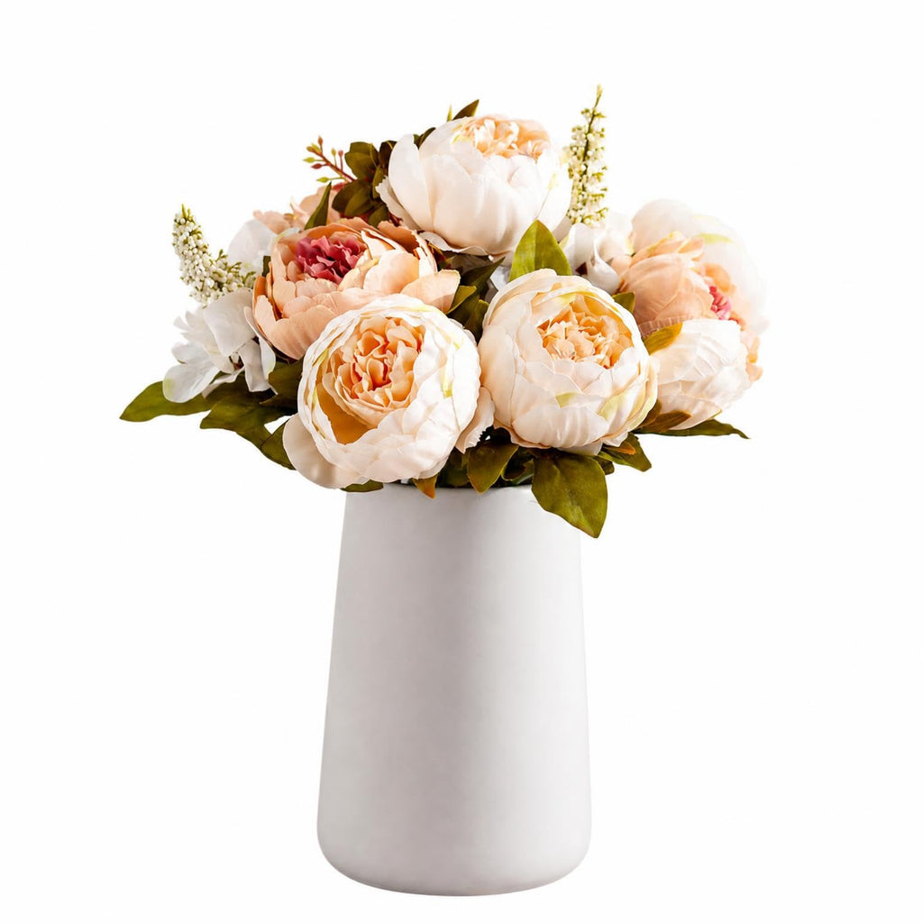 Bee Silk Peony Bouquet with Ceramic Vase Included Large Size 14" Wedding Centerpiece Events Birthday Gift Bridal Baby