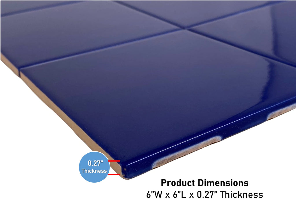 Classic 6x6 Glossy Cobalt Blue Ceramic Wall Tile - Box of 8 Pieces (2 Sq Ft) Backsplash, Bathroom Wall, Shower &