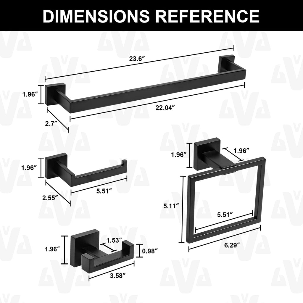 5-Piece Bathroom Hardware Set Matte Black, Towel Bar Set Stainless Steel Wall Mounted - Include 2 Towel Bar Towel