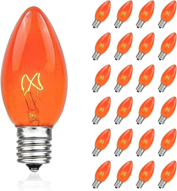 C7 Replacement Bulbs, 120V 5W Orange, E12 Candelabra Base