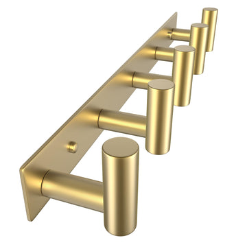 Hat and Coat Wall Mount Rack - Hooks for Robes, Bags, Keys, and Towels - Bathroom Towel Hanger Organizer (Gold, "T"