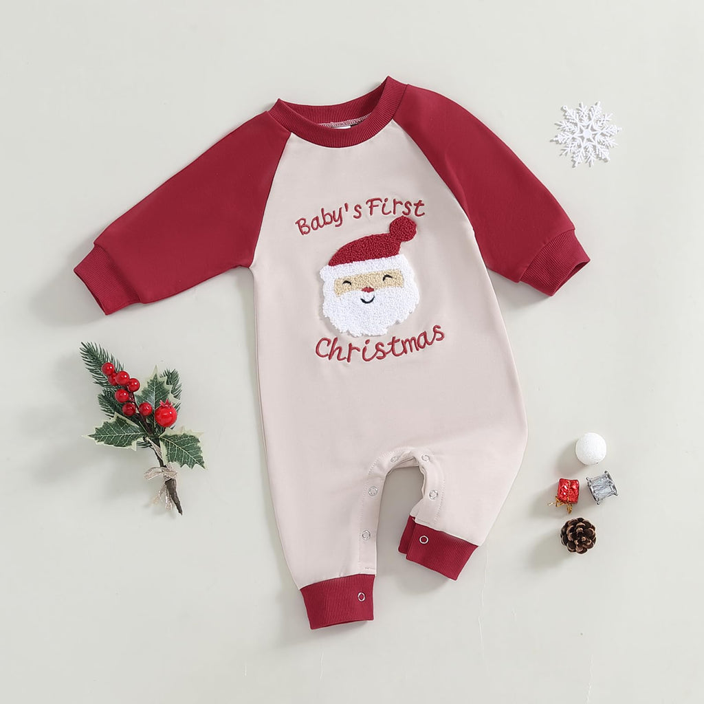 Baby Christmas Outfit Boy Girl Letter Print Romper Jumpsuit Long Sleeve Playsuit Newborn Fall Winter Clothes (Baby's