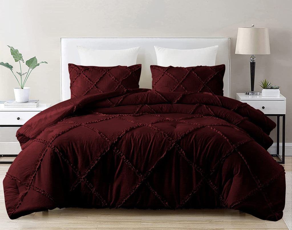 3 Piece Luxury Diamond Ruffle Comforter Set Premium Super Soft 500 GSM All Season Pintuck 1000 Thread Count, 100%