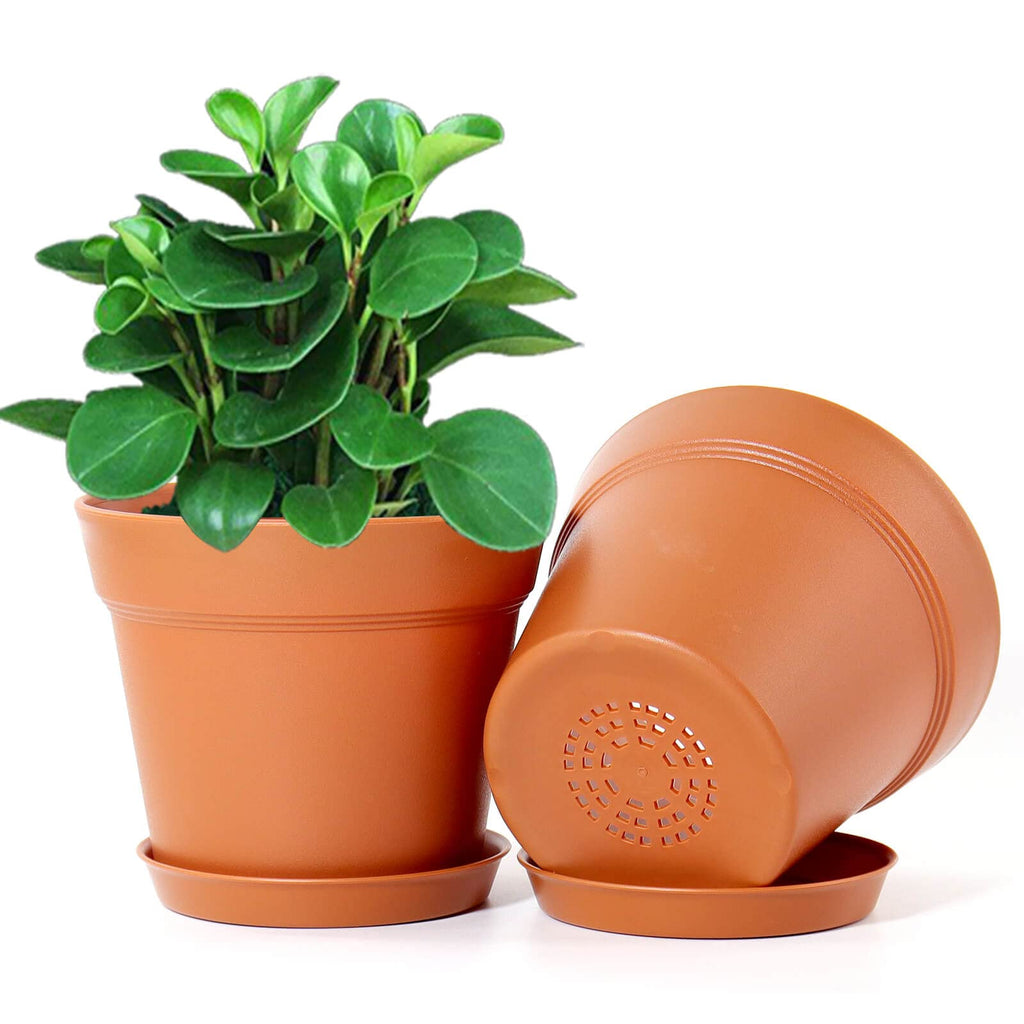 16 Pack 6 inch Plastic Planters, Plastic Indoor Planter Flower Pots, Heavy Duty and Stylish 6 Inch Plant Pots for