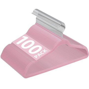 100 Pack Ultra Thin Velvet Hangers - Clothes Suit Hangers, 360 Degree Swivel Hook, Velvet Flocked Surface (Pink)