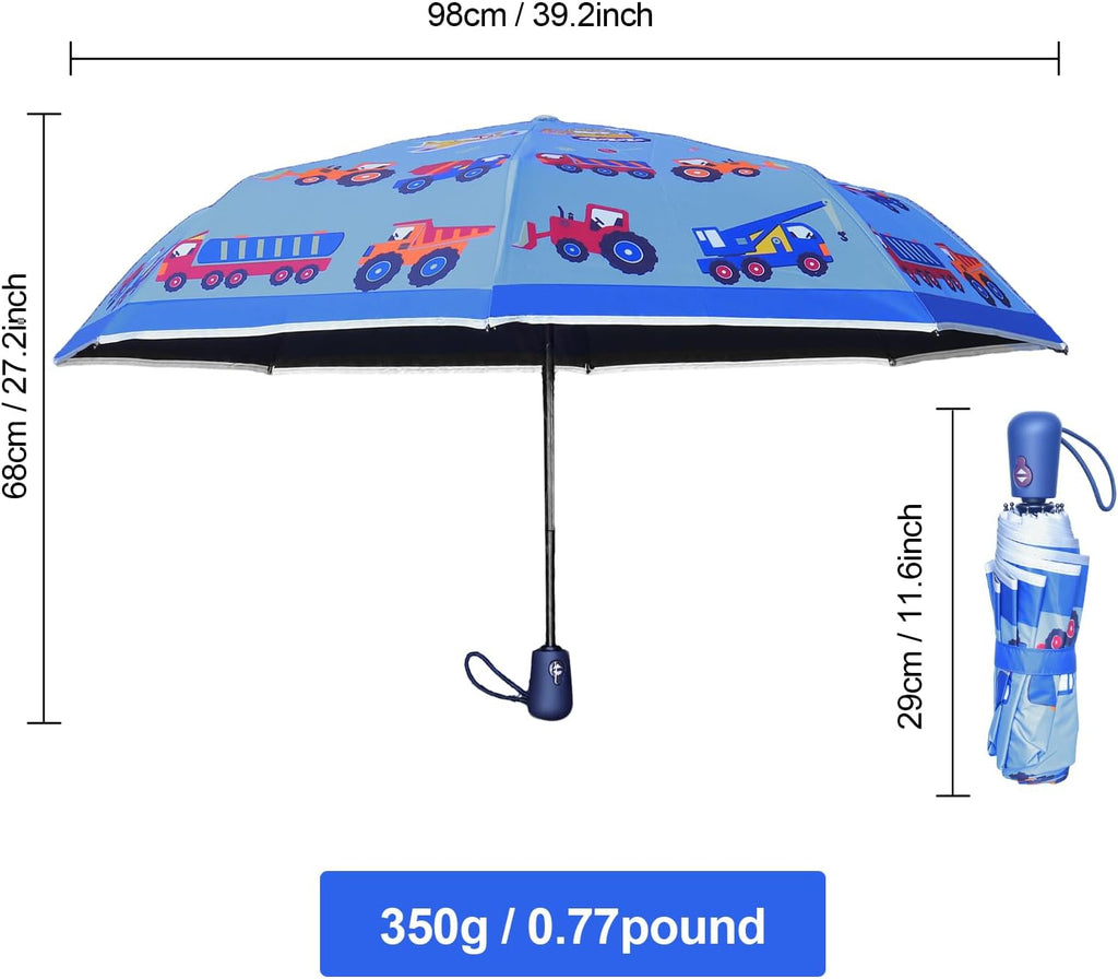 Kids Automatic Umbrella with Cartoon Print & Reflective Strip,easy One-Button Open Close, UPF 50+ Sun & Wind