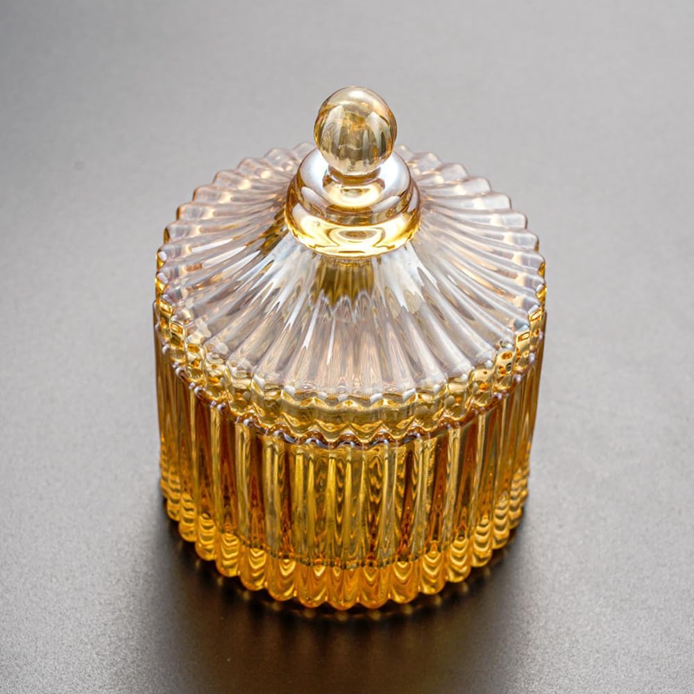 Amber Crystal Glass Jewelry Box, Jewelry Jar with Lid, Jewelry Dish Jewelry Tray Ring Holder, Jewelry Organizer