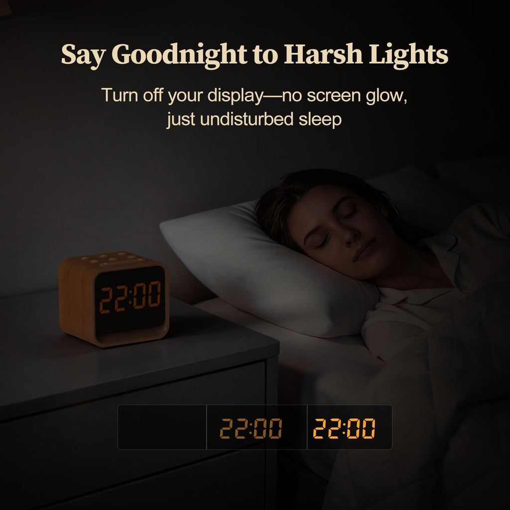 Wooden Sound Machine Alarm Clock s - Gentle Wake-Up with Birdsong, White Noise for Sleeping, Small Digital Clock for