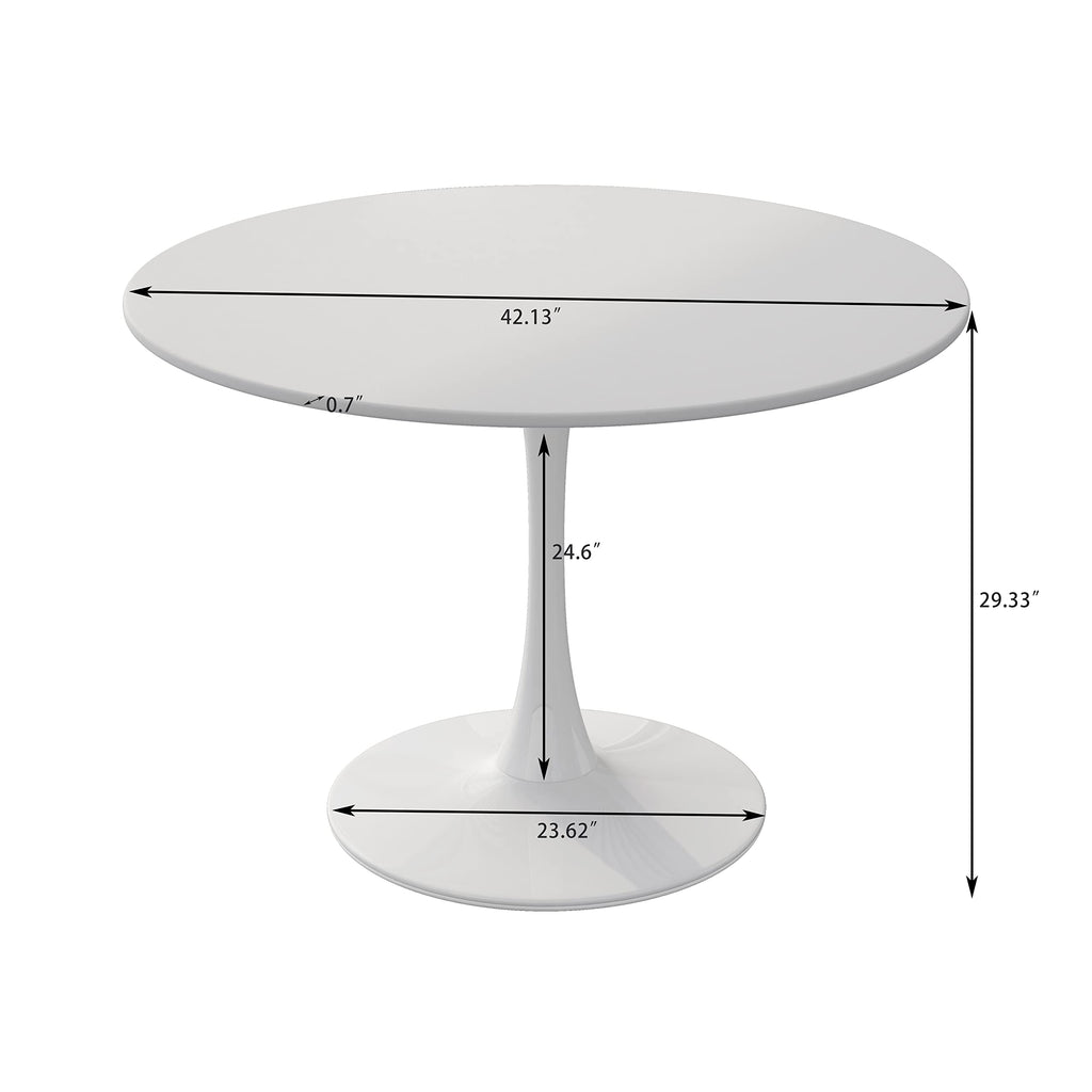 Inspired Saarinen Style White Tulip Table Round Dining Table 42", MDF and Metal Frame Large Round Kitchen Table, Can be Used Cafe Coffee and