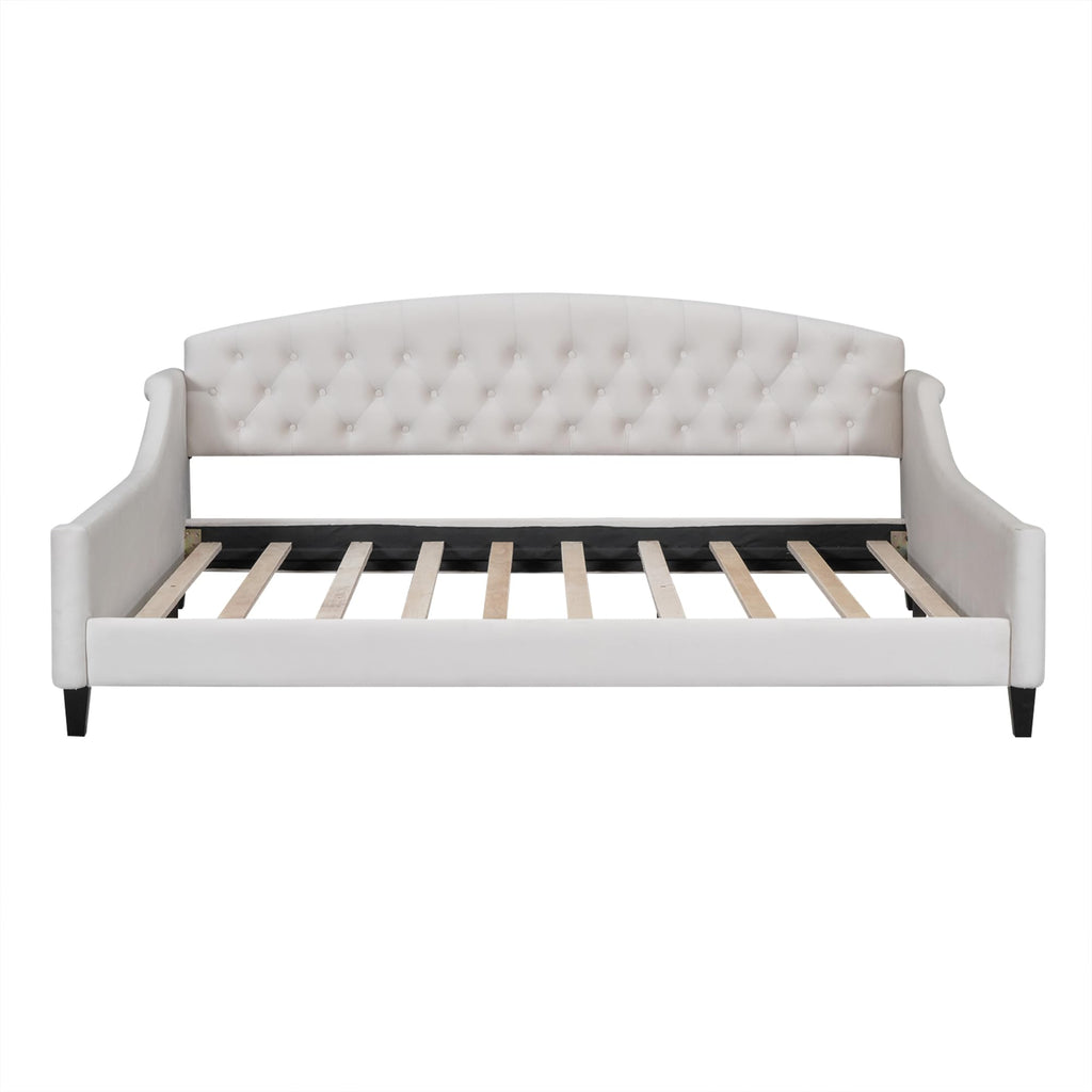 Full Size Daybed, Modern Luxury Tufted Button Upholstered Full Sofa Bed Living Room, Beige