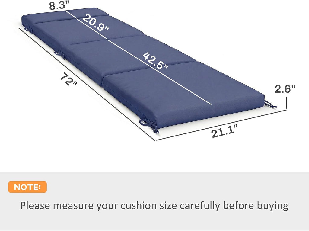Outdoor Chaise Lounge Cushions Set of 2, Navy Blue | 6 Ties, High-Density Foam, Water-Repellent, UV-Resistant, Patio
