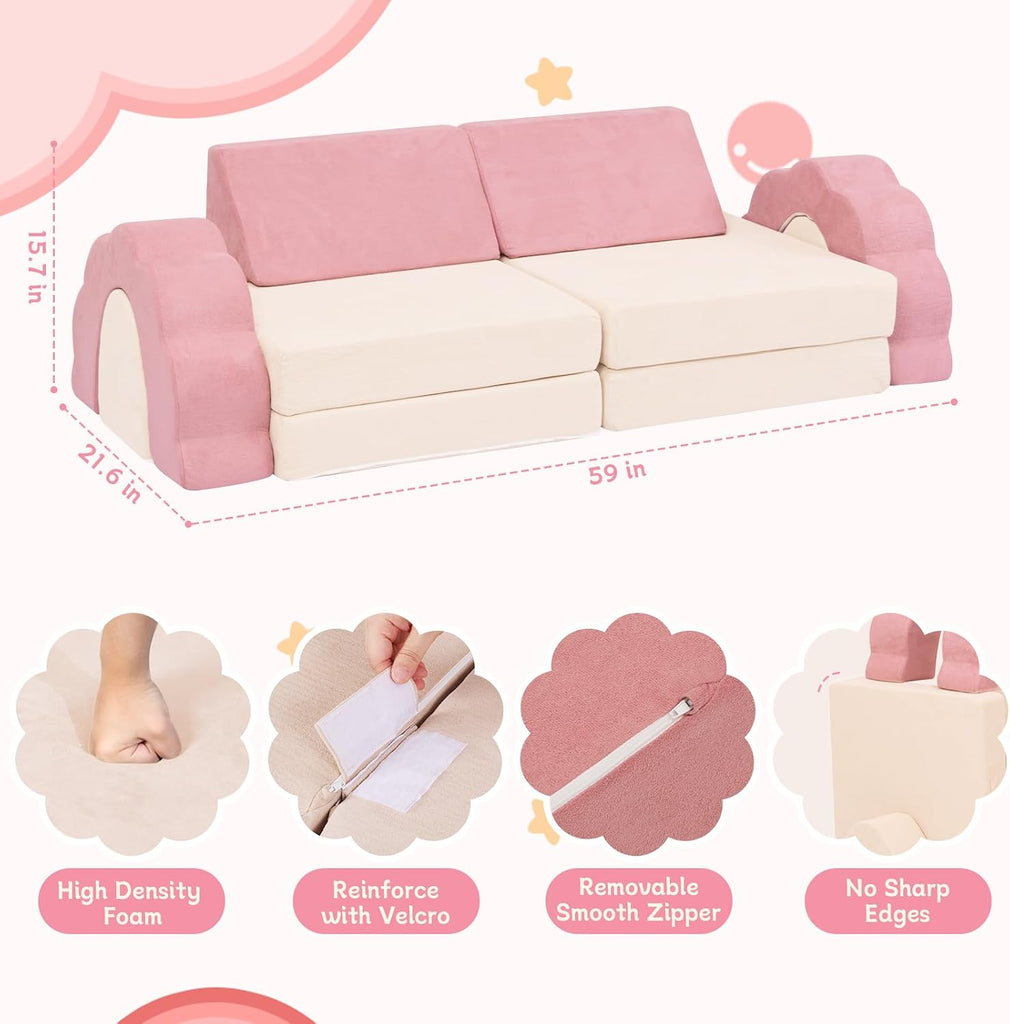 Kids Couch 10PCS, Modular Kids Play Couch (Medium Size)