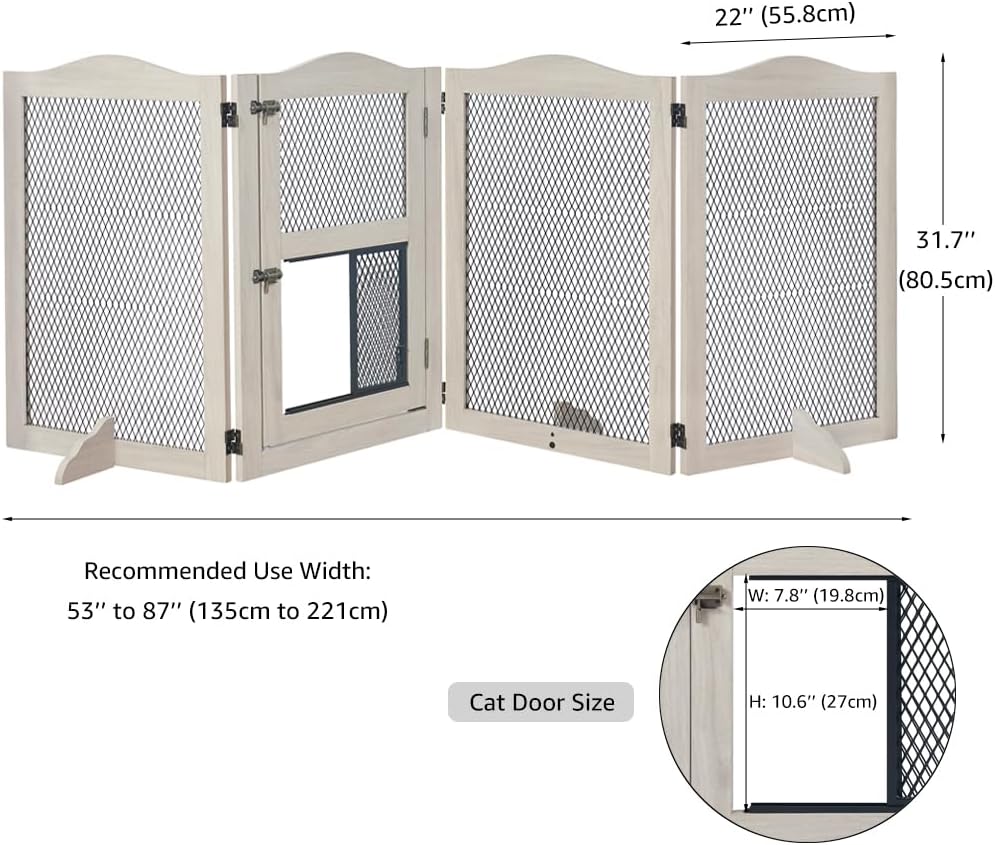 Freestanding Dog Gate with Cat Door for Indoor Doorways Stairs