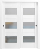 Sete 6003 Bypass Interior Doors with Frosted Glass, MDF, 84x80, White, Modern Style Hardware Include