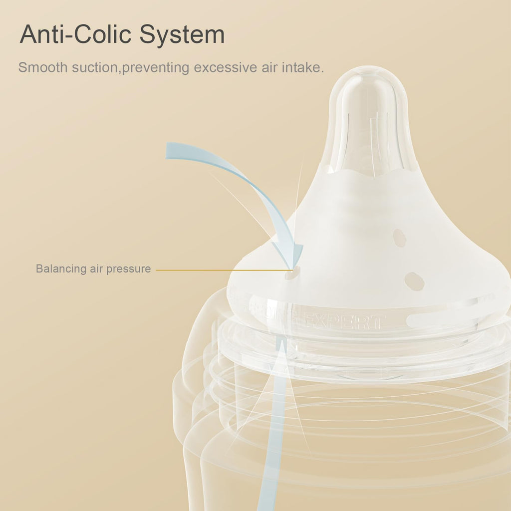 PP (NOT Glass) Baby Breastfeeding Bottles, Medium Flow Nipples (M), 3 Months +, Wide Neck, White, 8 oz - 4 Pack