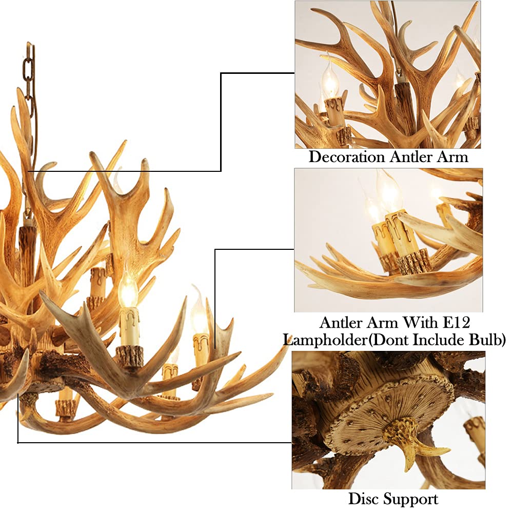Farmhouse Antler Chandelier 12 Light, Double Layer Antler Light Fixtures, 4 Different Antler Composition Deer Antler