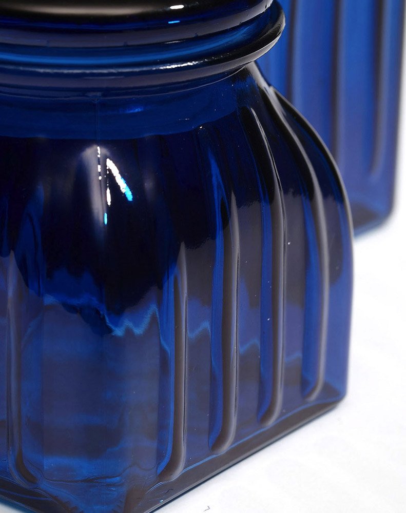 Navy Blue Glass Canister | Set of 3 Jars | Cereal Grain and Food Containers | Decorative Home Storage Décor and