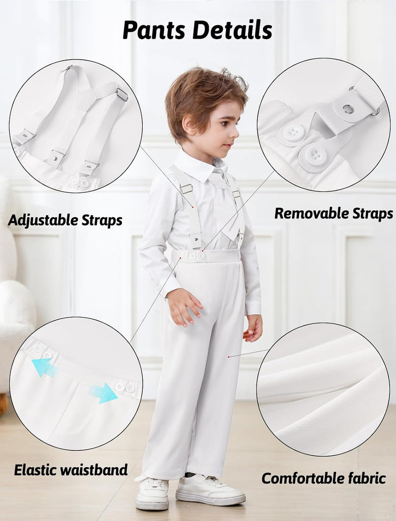 Toddler Boy Clothes Suit Gentleman Outfits Formal Dress Shirt+Tie+Vest+Corsage+Suspender+Pants 6PCs Sets for 1-7 Years