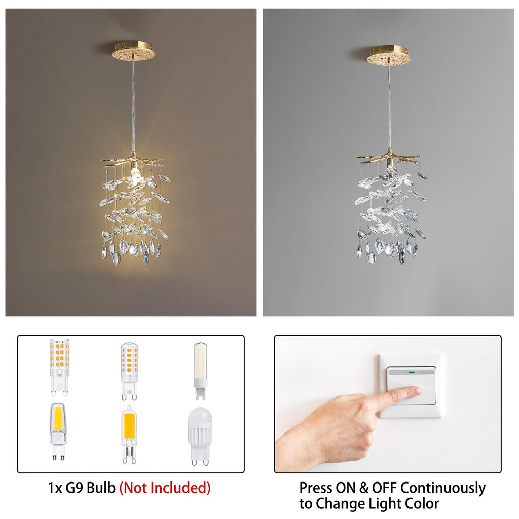 8.3" Crystal Pendant Light Island, Modern Gold Tree Branch Chandelier, Luxury Round K9 Crystal Raindrop Pendant Light
