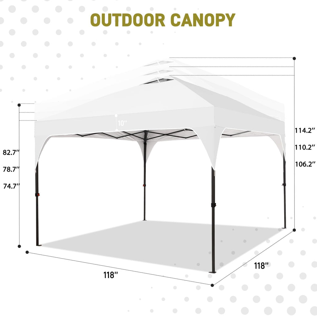 Pop Up Canopy, 10x10 FT Instant Outdoor Canopy Tent with Carrying Bag, 3 Adjustable Heights