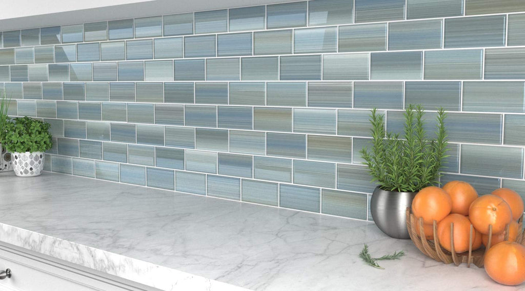Wintermoss Glass Subway Tile Backsplash or Bathroom, 3x6