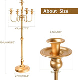 Floor Candelabra Tall 5 Arms Candle Holders, 48" Gold Metal Candlestick for Taper Candle and Floral Centerpiece Stand