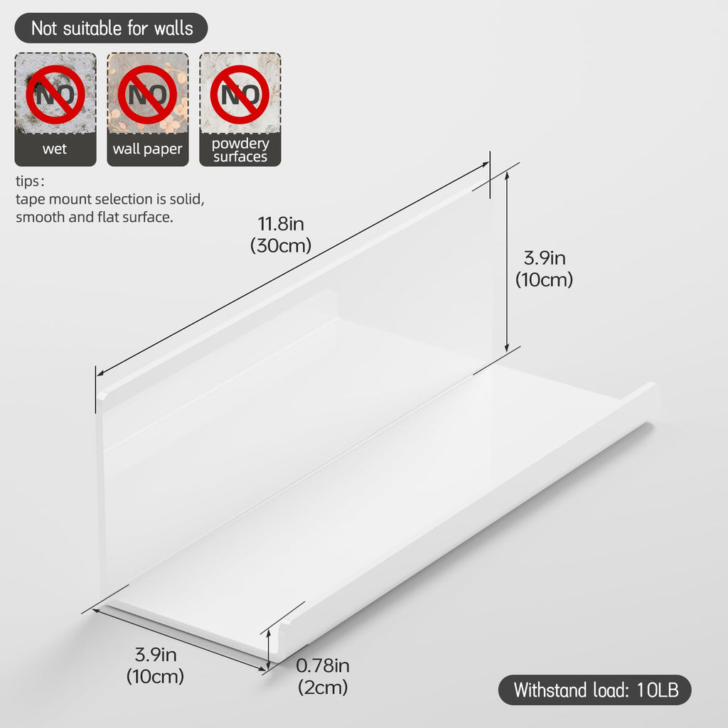 Acrylic Floating Wall Shelves Set of 2, 12 Inch White