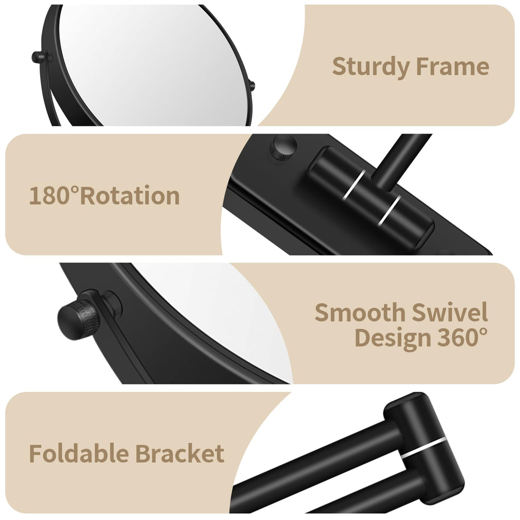 8" Wall Mounted Magnifying Makeup Mirror 1X/7X Wall Mount Mirror Swing Arm Two-Sided 360° Swivel Bathroom Shaving