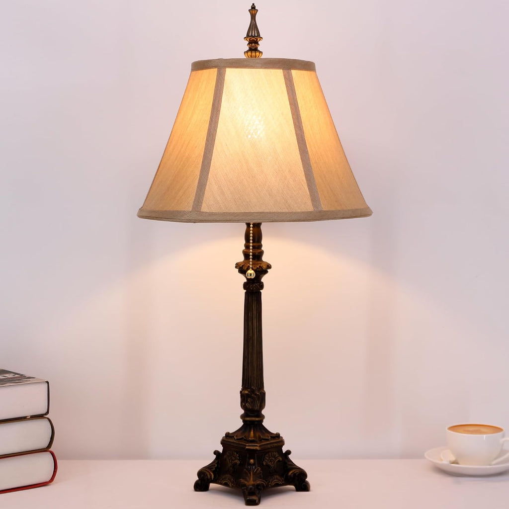 Farmhouse Table Lamp Antique Resin Base Traditional Rustic Mid-Century Desk Lamp 25.5 Inch Tall Office Bedroom