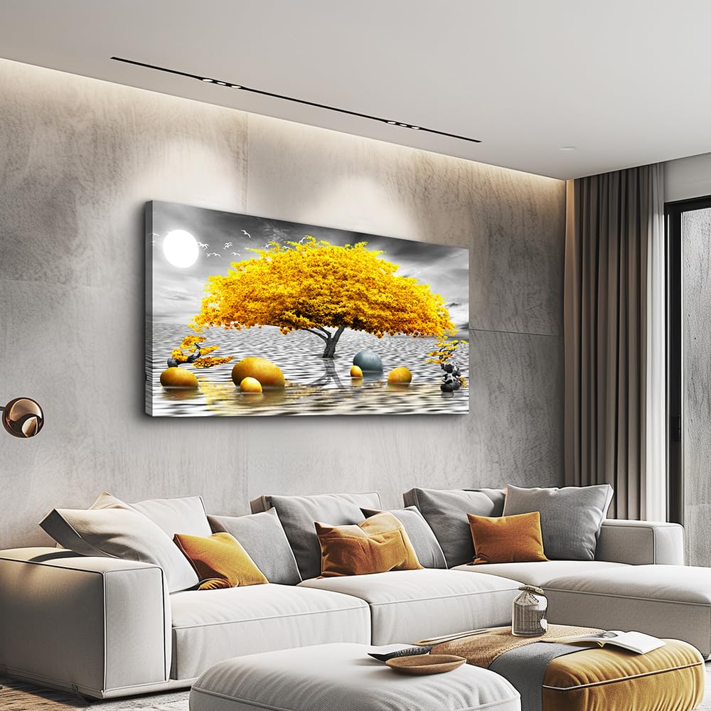 Wall decorations Canvas Wall Art Abstract wall decor Black and white Canvas Art Yellow tree paintings bathroom Home