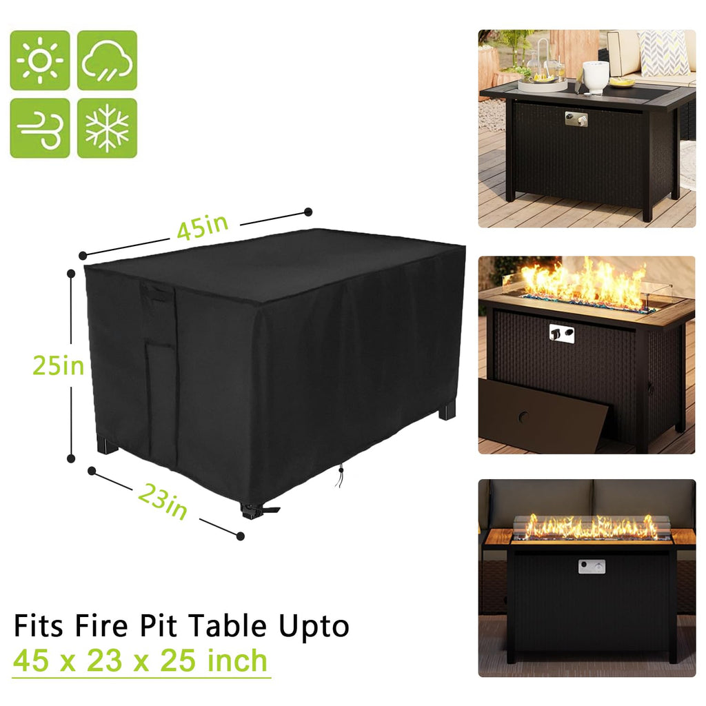 Waterproof Fire Pit Cover Rectangular 45"L x 23"W x 25"H Black