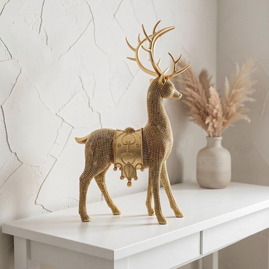 Xmas Golden Resin Deer Statue Set Decor