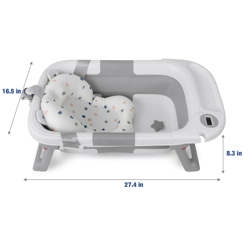 Bathtub for Newborn Infant, Collapsible Baby Bathtub with Temperature Display & Soft Cushion, Infant to Toddler
