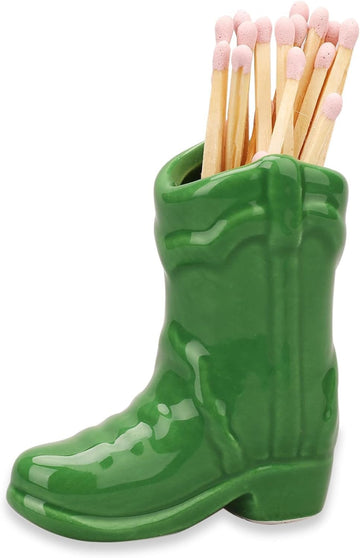 Cowboy Boot Match Holder with Striker, Decorative Matches Box, Very Cute Addition for Interior Decor (Green)