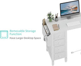 White L Shaped Computer Desk with Drawers & Storage Shelves, 47 Inch Corner Reversible Desk with Power Outlet Bedroom