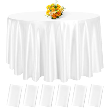 White Satin Tablecloth, 6 Pack 120 Inch, Round Table Cloth Silk