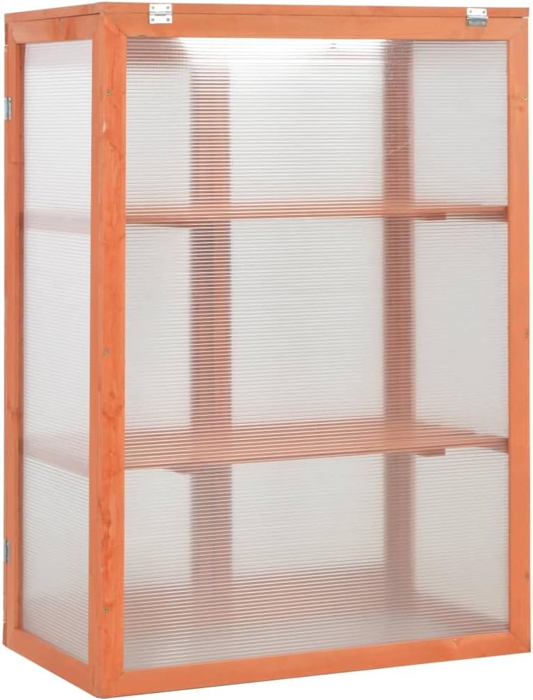 Wooden Garden Greenhouse with 2 Shelves and Doors, Cold Frame Planter for Herbs and Flowers, Small Outdoor Plant